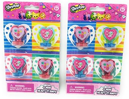 Shopkins 8 Piece Mini Heart Stamps Party Favor Basket Filler Accessories