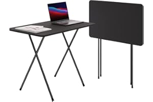 TATOZA Folding TV Tray Table, 2.6-Foot TV Dinner Folding Table for Small Space Eating, Dinner Foldable Side Desk with Wooden Top and Metal Frame(1 Piece-BlackA)