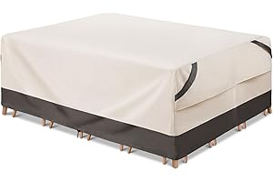 Bestalent Patio Furniture Set Covers Waterproof, Rectangular Outdoor Table and Chair Covers Durable, Fits up to 90L x 64W x 27.5H inches (Beige/Grey)