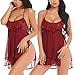 ADOME Women Lingerie Double Layer Mesh Babydoll Halter Nightgown Split Chemise