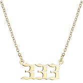 COLORFUL BLING Dainty Number Pendant Necklace Stainless Steel Choker 000 1111 111 222 333 444 555 666 777 888 999 Numerology Jewelry Gift for Women-Gold 333