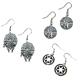 Star Wars Millennium Falcon, Etched Deathstar & Imperial lColor Logo (3-Pair Assortment) Cute Girl Dangle Earrings By Athena