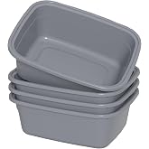 Ysmiltion 14 Quart Plastic Wash Tub, Rectangular Dishpan Basin, 4 Packs | Gray Plastic Kitchen Sink Dish Basin for Washing Dishes