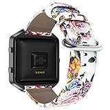 YOUKEX Compatible with Fitbit Blaze Bands, Floral Printed Leather Wristband with Black Stainless Steel Frame for Fitbit Blaze Smartwatch Women Men