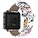 YOUKEX Fitbit Blaze Bands, Floral Printed Leather Wristband with Black Stainless Steel Frame for Fitbit Blaze Smartwatch Women Men
