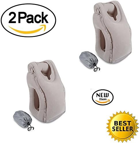 Air Pillow Luxury Travel Pillow Quick Easy Inflatable Comfortable Airplane Cushion 2-Pack (Gray)