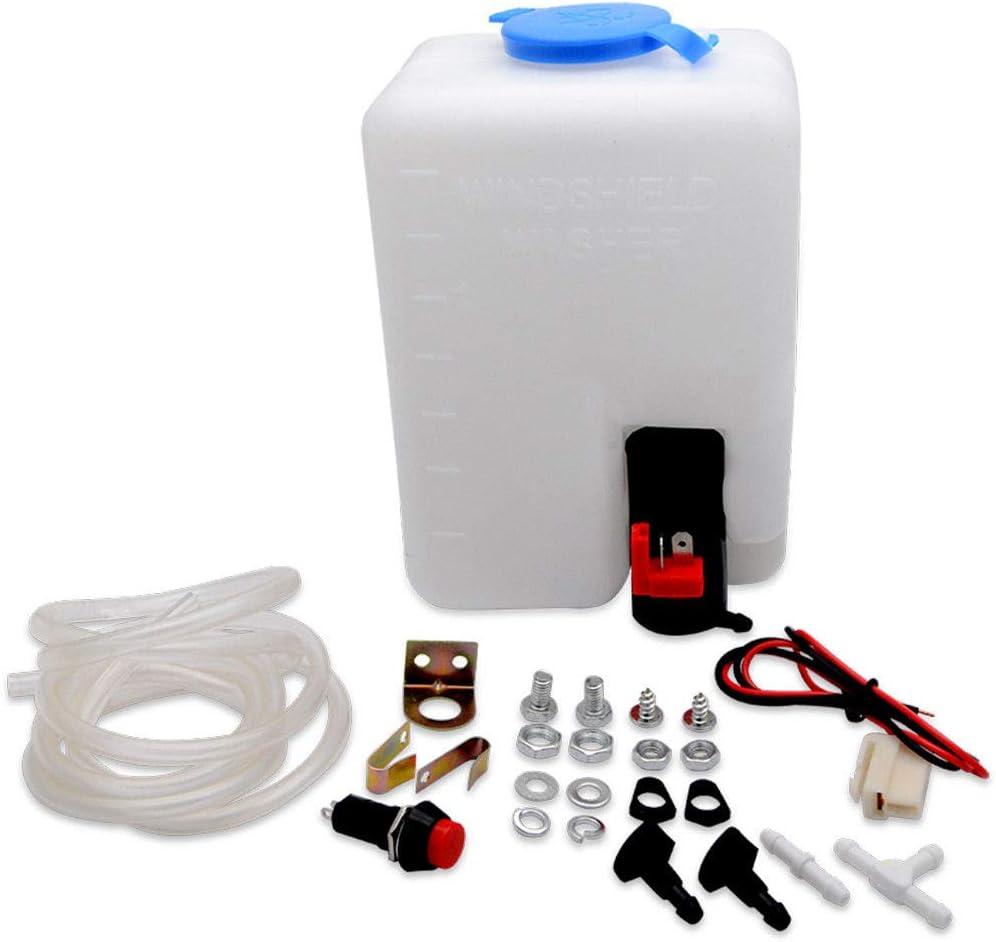 Universal Windscreen Washer Bottle Kit with Pump Hose Jets Wiring Switch For VW Classic Car 12V,Boat and Marine
