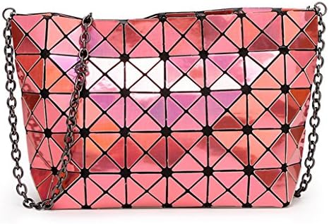 Katoony Girls PU Leather Geometric Metal Chain Shoulder Handbag Casual Crossbody Messenger Bag Purse
