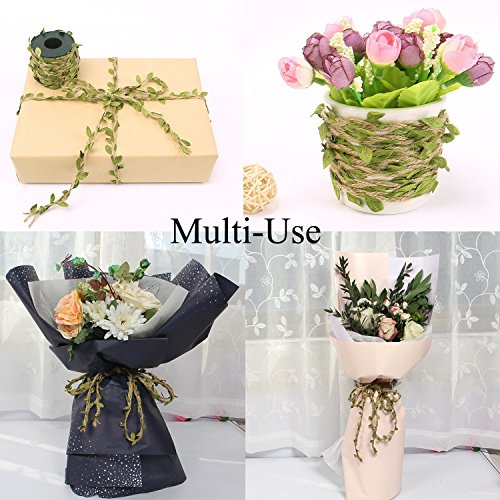 ICYANG 33 Feet Natural Leaves Twine String, Creative Burlap Leaf Ribbon 5MM with Artificial Green Leaves, Perfect Braided Decorated Vine for Art & Crafting Home Packing Decoration and Party Decor - Thumbnail 2
