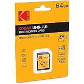 Kodak SDXC Card 64GB UHS-I U1 V10 Premium, up to 85MB/s Read Speed, for Full HD Video and High-Resolution Pictures, Compatible with SDXC Standard - EKMSD64GXC10K