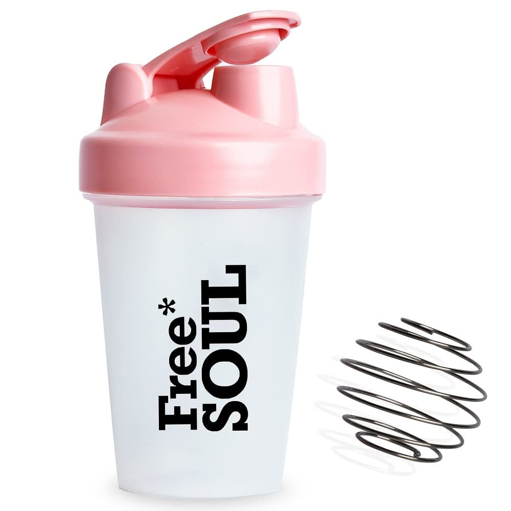 Free Soul Protein Shaker Bottle 400ml with Mixball in Pink | BPA Free Small & Easy to Grip & Temperature Safe