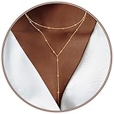 Airmb Lariat Silver/Gold Necklace for Women 925 Silver/14K Gold Plated Dainty Long Necklace Y-Shaped Drop Pendant Necklaces Choker Trendy Chain Simple Layered Necklaces CZ Jewelry for Women Set Gift