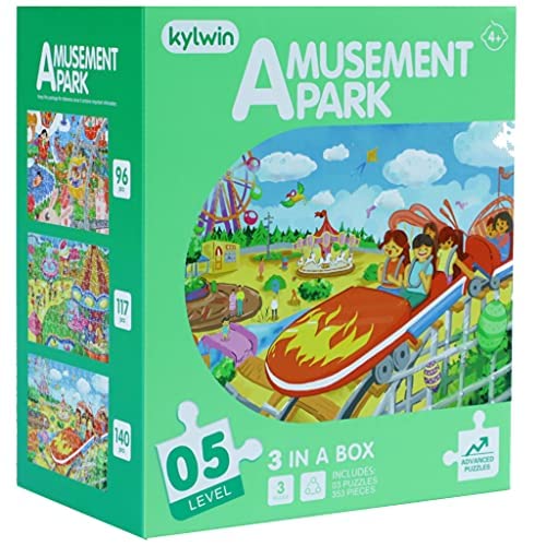 Amusement Park Jigsaw Puzzle Kit for Kids Age 5 Plus | 3 Puzzles in a Box 353 Puzzle Pieces | Learning Gift Toy for Boys, Girls