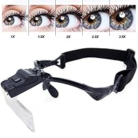 Putars Portable Multifunction Eyelash Extension LED Light Magnifying Spec Glasses Hands Free Magnifier Black