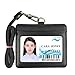 Lucstar Professional ID Badge Holder with Clip Lanyard Horizontal,Genuine Leather Badge Holder Heavy Duty, Clear Window Coach Name Holder for Women Men Work Student ID, Nurse Company(Black)