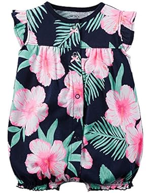 Carters Baby Girls 1-piece Print Snap-Up Cotton Romper ... (9 Months, Navy Hibiscus)