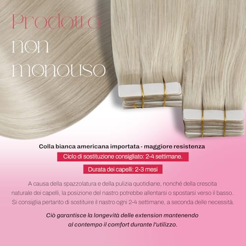 Moresoo Real Hair Extensions Double-Sided Adhesive Platinum Blonde Remy Invisible Tape Extensions Human Hair 20 Pieces 50 g #60 55 cm