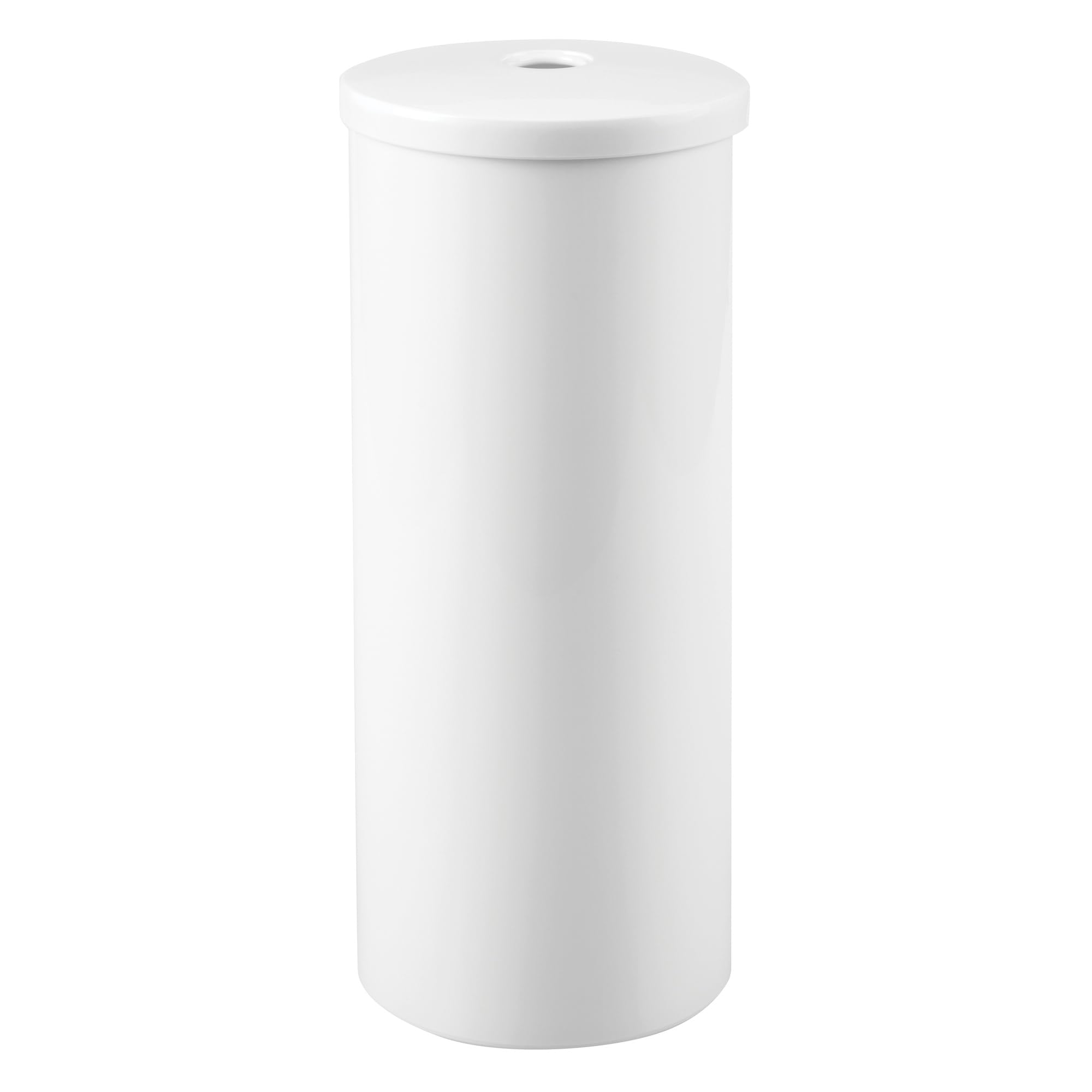 iDesign Freestanding Toilet Paper Canister with Lid for 3 Extra Rolls, White, Made in USA