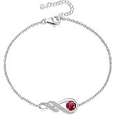 LOCIBLO Birthstone Bracelets for Women 925 Sterling Silver Created Gemstone Bracelet Infinity Pendant Jewelry for Her, 6.7"+1.2"