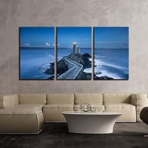 3 Piece Canvas Wall Art - Narrow Lane Leading to The Lighthouse - Modern Home Art Stretched and Framed Ready to Hang - 16"x24"x3 Panels