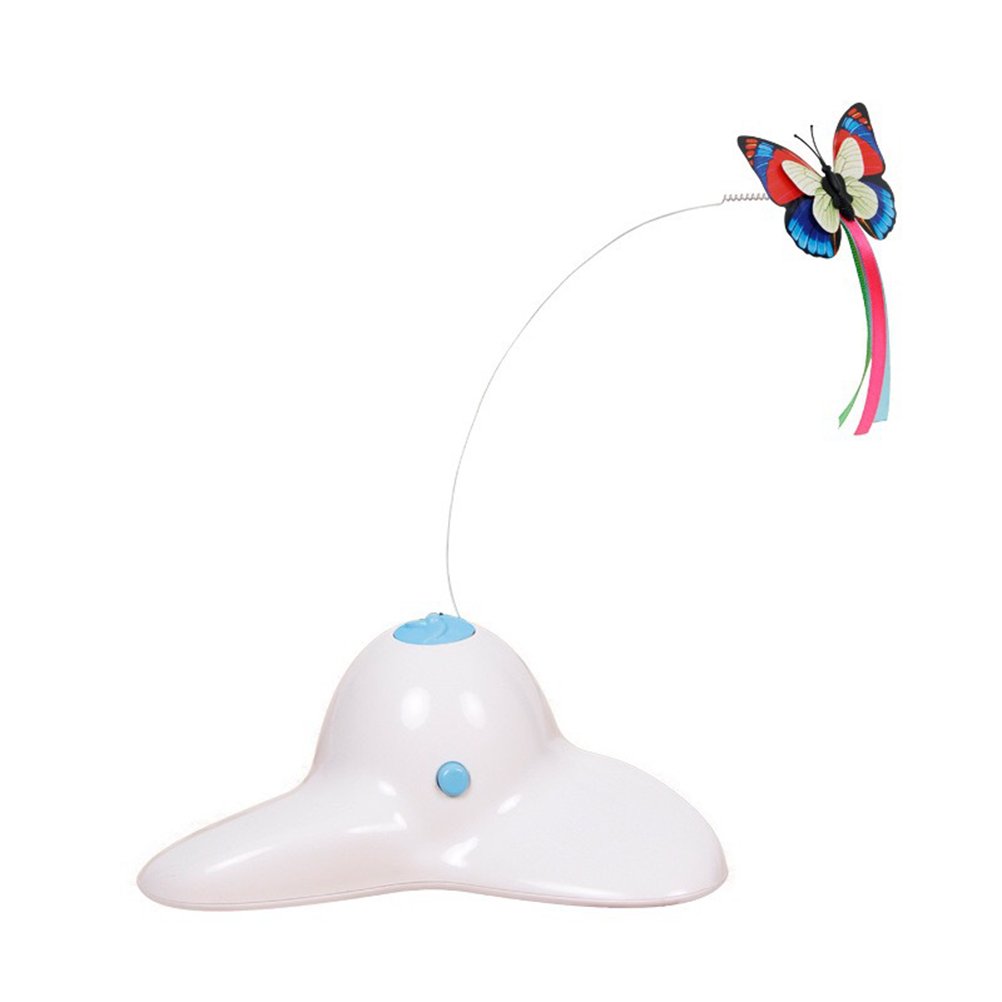 UEETEK Interactive Cat Toy Electric Rotating Butterfly Cat Toys with Two Replacement Flashing Butterflies Spinning Teaser Toy (White)