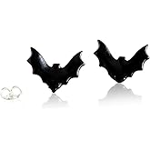 Halloween Black Bat Earrings, Titanium Posts, Fused Glass Jewelry, Gothic Punk Studs For Women Men