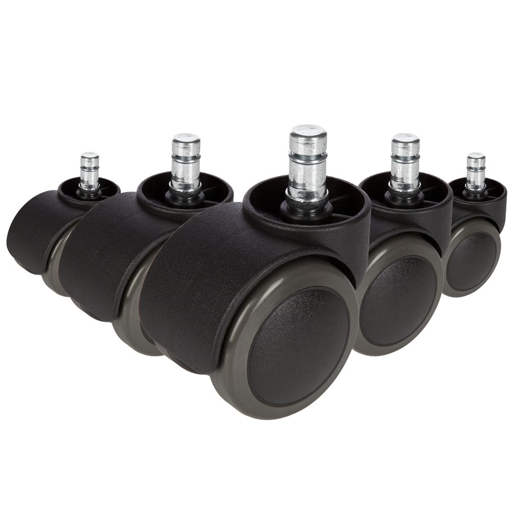 hjh OFFICE, 619006, Castors, Wheels for office, executive chairs, ROLO, black, , Set of 5 x special castors for hard floors 11 mm pin, 50 mm diameter wheel