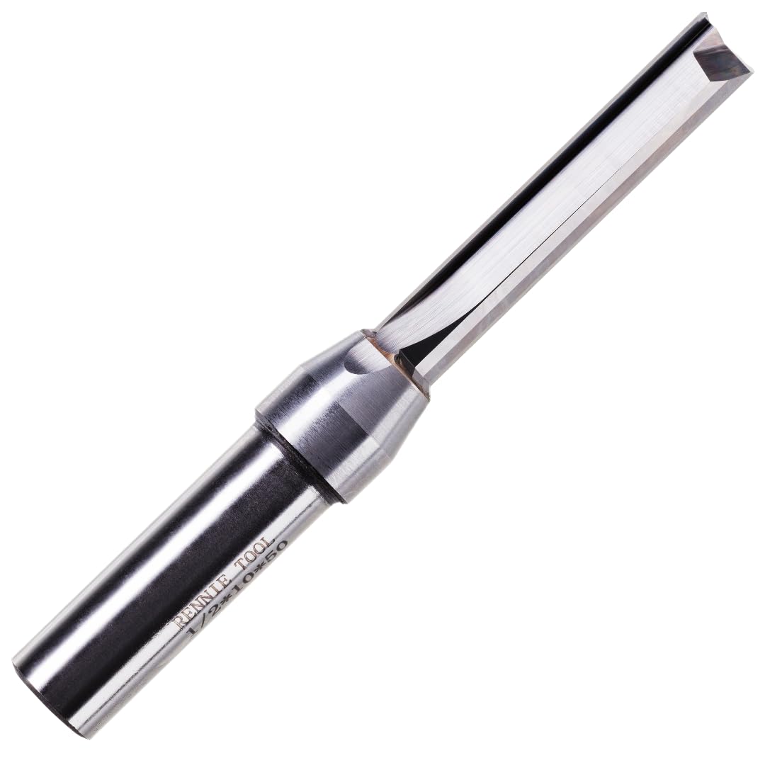 Rennie Tools - 10mm Cutting Diameter x 50mm Flute x 1/2" Shank Solid Carbide Tip 2 Flute Straight Router Cutter Bit. Compatible With Makita Trend Festool Hikoki Dewalt Router Etc. 10mm Router Bit