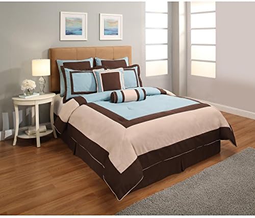 NEW! Renoir Fashion Elegant, Modern, Contemporary Super Hotel 8-Piece (KING) Comforter Set in Blue with BONUS Glade Room Spray Air Freshener, 8 Ounce