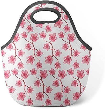 Good4Life - Neoprene Lunch Tote Insulated Reusable Picnic Lunch Bag [ Pink Blossom Cherry Pattern ]