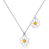 JANIEYS Daisy Necklace Sterling Silver White Enamel Flower Pendant Necklace Sunflower Chain Charm Link Double Daisy Hypoallergenic Floral Jewelry for Beach Birthday Women Summer