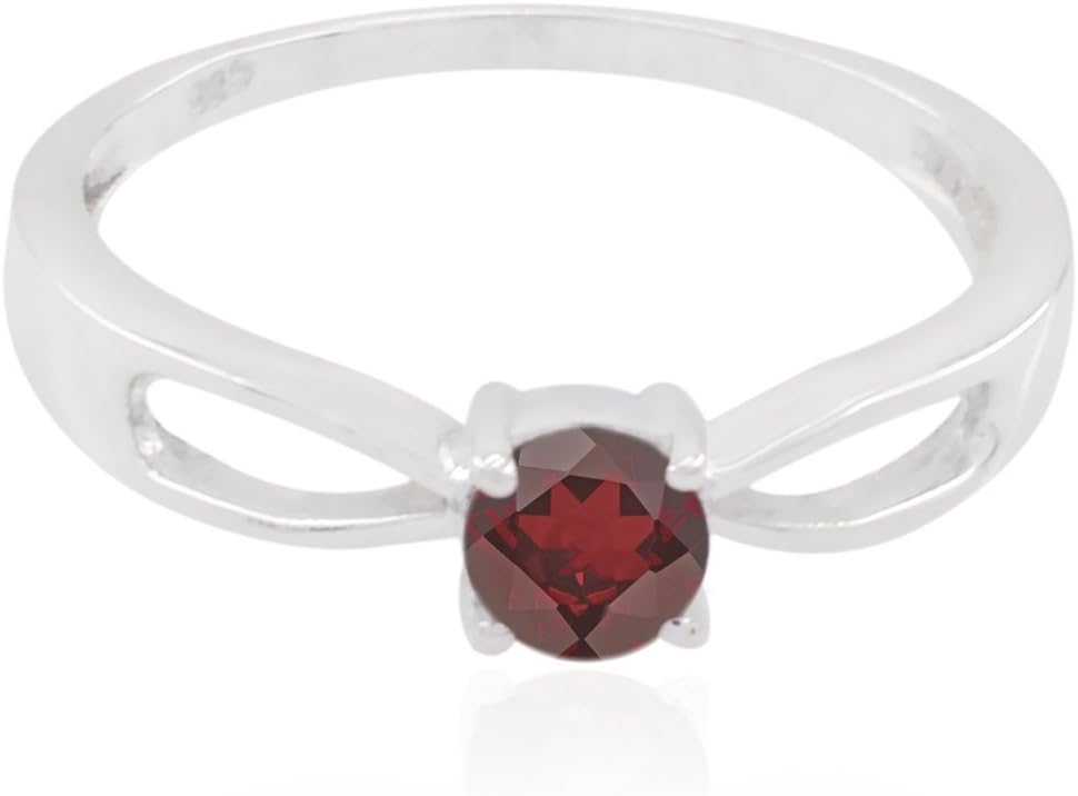 Good Gemstones Round Faceted Garnet Rings - 925 Silver Red Garnet Good Gemstones Ring - Faishon Jewelry Great Seller Gift for Valentine's Day Handmade Rings
