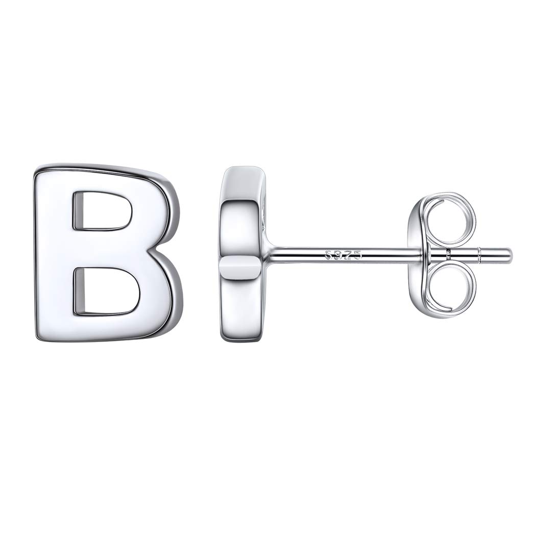 Suplight 925 Sterling Silver Letter Earrings b Dainty Minimalist Jewelry Alphabet Monogram Initial Stud Earrings for Sensitive Ears women Christmas Birthday Gifts — image 1