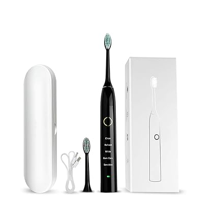 Cepillo De Dientes Eléctrico Adulto Vibración Sónica Recargable Suave Blanqueamiento,Black