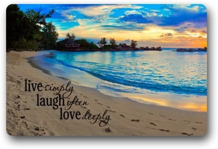 Beautiful Sunset Sea Beach with Funny Quotes: Live Simply Laugh Ofen Love Deeply Non-slip Doormat,Floor Mat Door Mat Rug Indoor/Outdoor/Front Door/Bedroom Mats 23.6(l) X 15.7(w) Inch