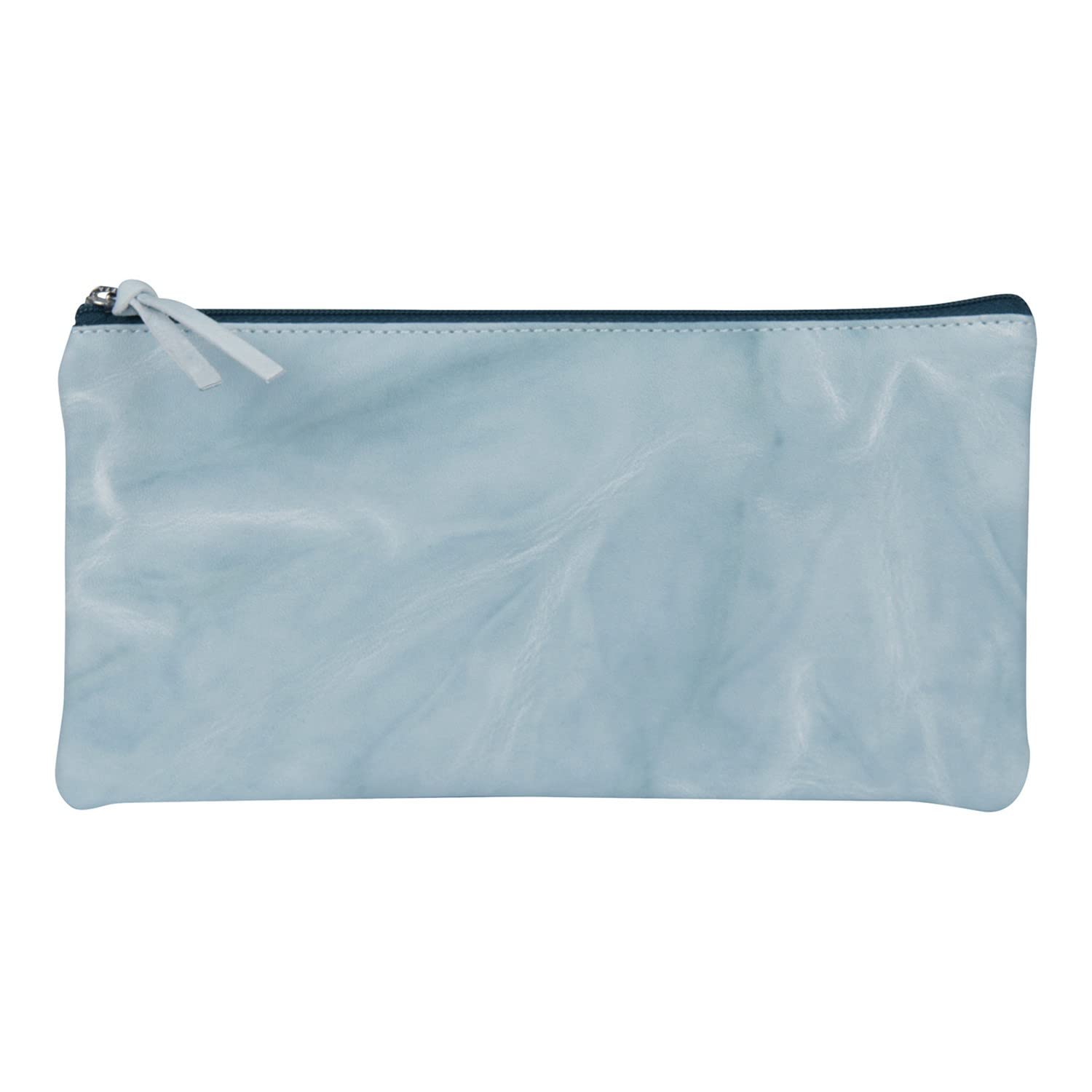 Clairefontaine - Ref 410178C - Tie & Dye Leather Flat Pouch - 22 x 11cm, Made From Genuine Lambskin Leather, Metal Zip With Leather Puller - Sky Blue Colour
