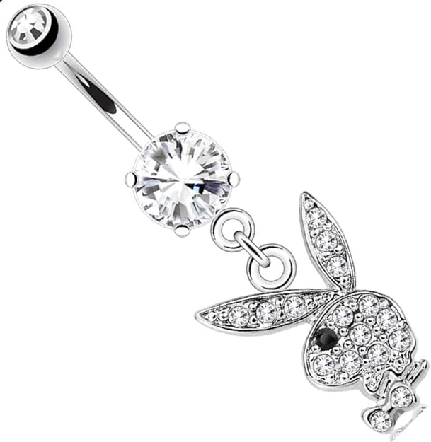 Body Accentz Belly Button Ring Multi Paved Gems on Playboy Bunny Dangle