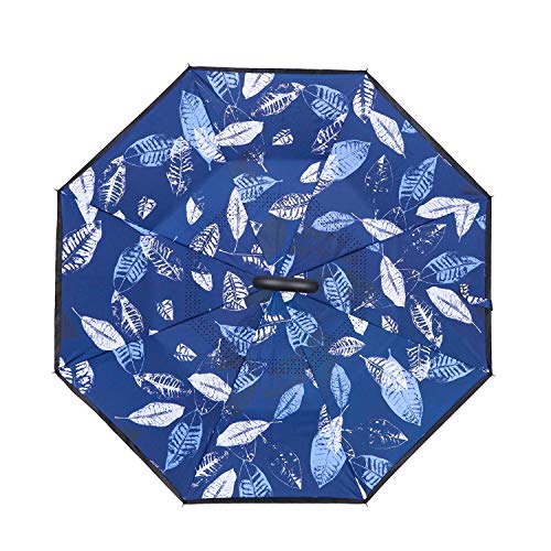 WASING Double Layer Inverted Umbrella Cars Reverse Umbrella, Windproof UV Protection Big Straight Umbrella for Car Rain Outdoor with C-Shaped Handle