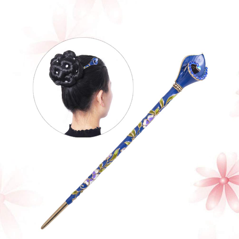 Beaupretty Chinese Rhinestone Hair Stick Hair Chopsticks Hairpin Chignon Pin Hair Accessories (Blue)