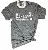 Ruanyu Women's Casual Letters Printed T-Shirt Short Sleeves Blessed Thankful Arrow Tee Tops
