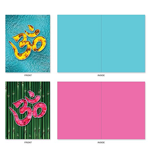 Set of 10 All-Occasion Note Cards with Envelopes 4 x 5.12 inch, Assorted 'Om Blooms' Blank Greeting Cards, Stationery Set for Weddings, Graduation, Thank Yous - NobleWorks M3971