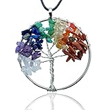 Expression Jewelry Tree Of Life Gemstone 7 Chakra Crystal Necklace Silver Toned with Cord Necklace