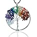 Expression Jewelry Tree of Life Gemstone 7 Chakra Crystal Necklace Silver Toned with Cord Necklace