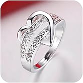 RKKOJJO 925 Sterling Silver Cubic Zirconia Ring Heart Diamond Ring Engagement Ring Wedding Band Rings for Women
