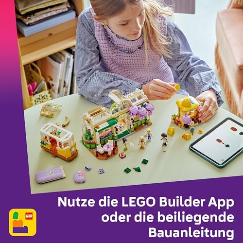 Friends Pflanzencafé und Blumenkiosk - Spielzeug mit 4 Minifigur, 1 Katzenfigur, Straßenbahn und Küchenzubehör - Gebäck, Tassen & Teekanne – Geburtstagsgeschenk für Mädchen ab 9 Jahren – 42671