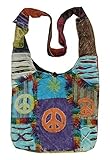 Boho Bohemian Recycled Ripped Razor Cut Patch Fringe Peace Sling Crossbody Monk Bag Purse Nepal (Fringe Peace)