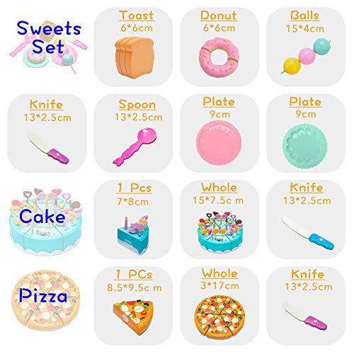 102 Pieces Pretend Cutting Play Food Set for Toddlers 3 Years+ Kitchen Toys Fun Cutting Fruits Vegetables Pretend Food Playset for Children Girls Boys Educational Early Age Basic Skills
