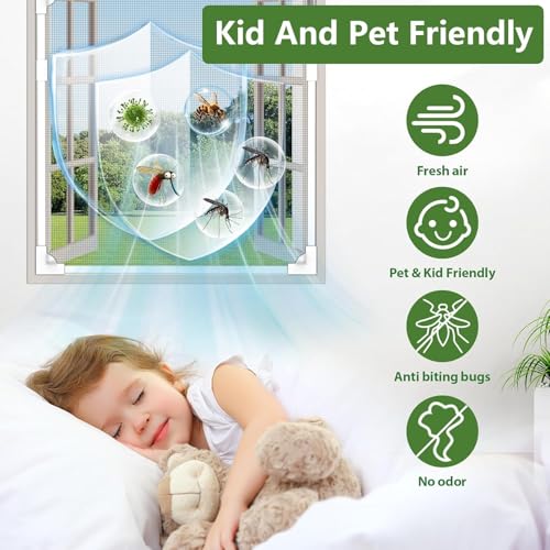 HOFUDON Fly Screen Window Magnet, 120 x 130 cm, DIY Insect Protection, No Drilling, Magnetic Window, Shortenable, Fibreglass Mesh