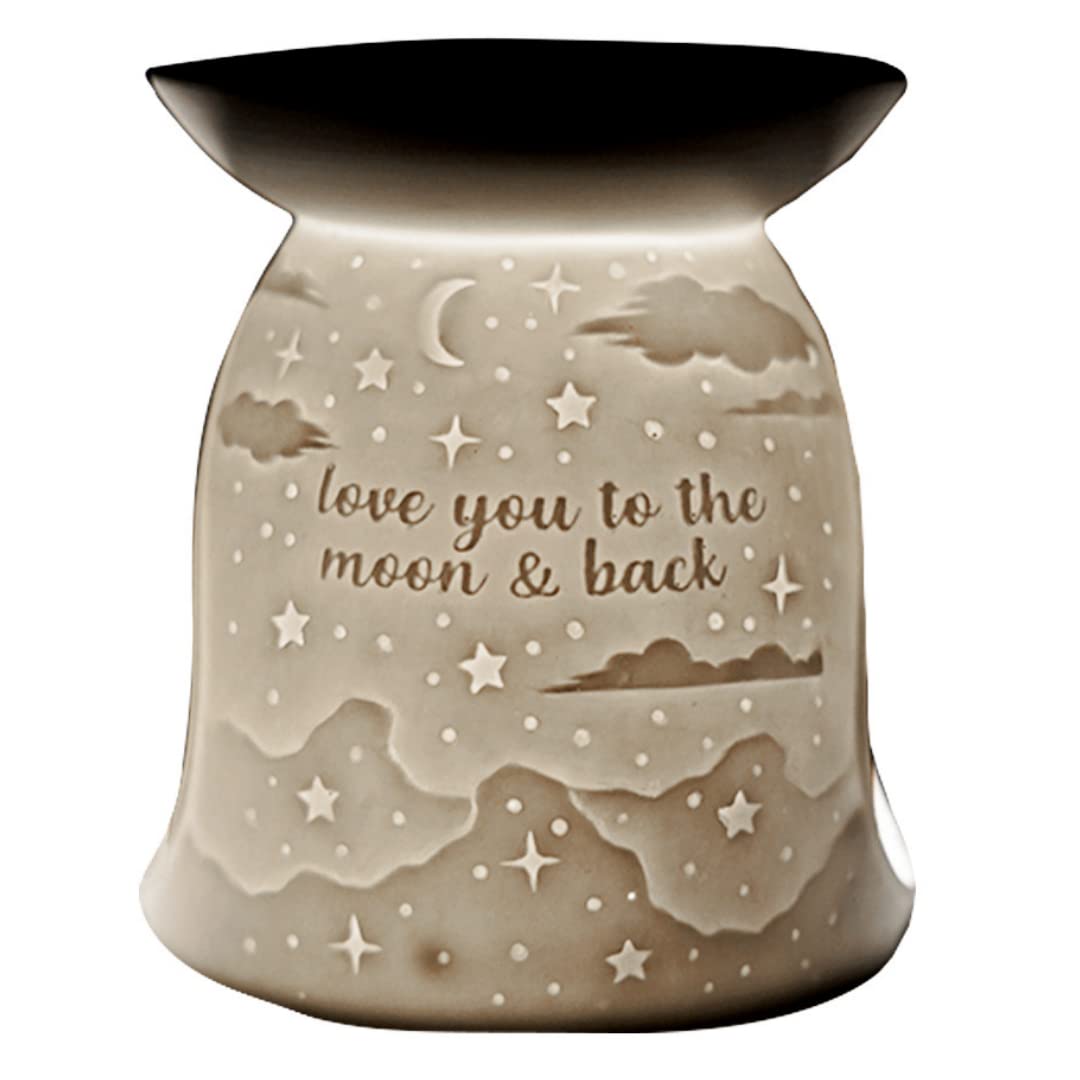 Cello Tealight Wax Melt & Oil Burner, Love You To The Moon, Stunning Porcelain Decor. Use as Wax Melt Burners or Essential Oil Burner and Magically Fragrance Your Room For Her.