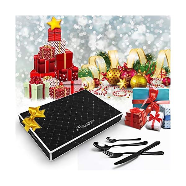 Cutlery Set, HOBO Black 24-Piece Stainless Steel Flatware Set, Silverware Dinnerware Set Service for 6, Tableware…